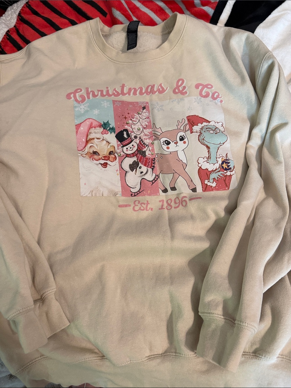 Christmas & Co. Graphic Holiday Sweatshirt - Cream with Pink Accents